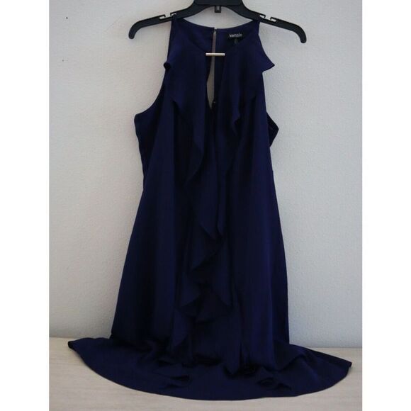 Kensie KDNP0992 Women's Sz 12 Navy Halter-Neck Ruffle Dress $108 - Picture 2 of 11